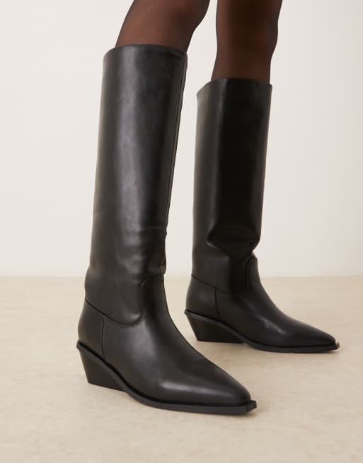Glamorous Wide Fit – Kniehohe Cowboystiefel in Schwarz, weite Passform, 2 von 4