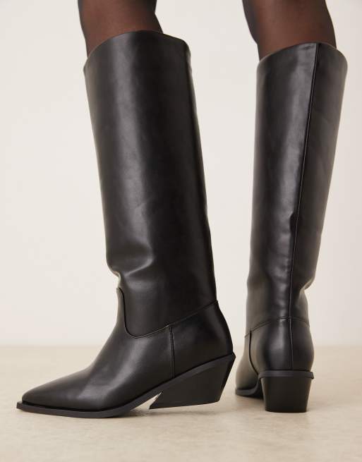 Glamorous Wide Fit – Kniehohe Cowboystiefel in Schwarz, weite Passform, 3 von 4