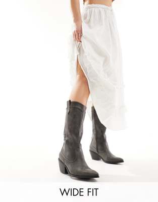 Glamorous Wide Fit - Kniehohe Westernstiefel in Grau-Schwarz