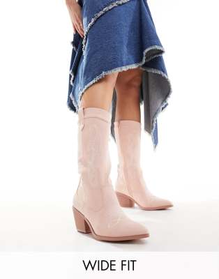 Glamorous Wide Fit - Kniehohe Westernstiefel in Rosa/Mikro