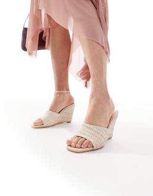 Glamorous Wide Fit – Kremowe szydełkowe sandały na koturnie - view 1