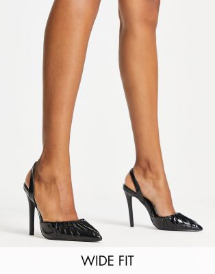 Glamorous Wide Fit - Lack-Pumps in Schwarz mit Lack-Absätzen