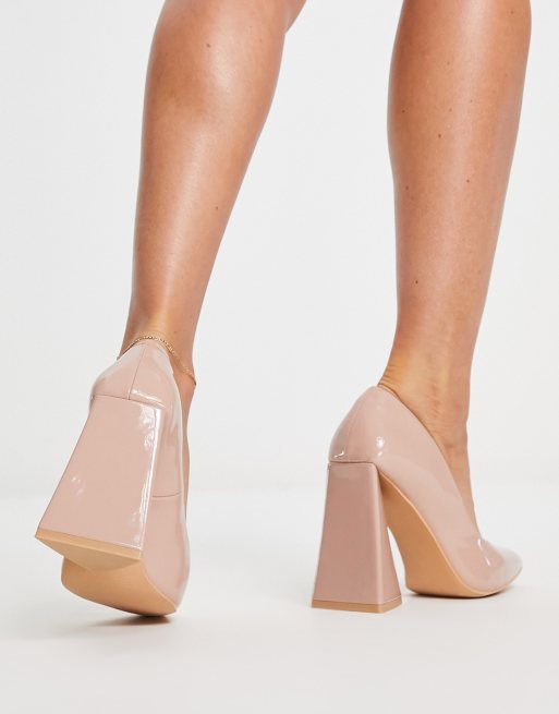 Glamorous Wide Fit - Lakleren pumps met blokhak in beige , 2 van 4