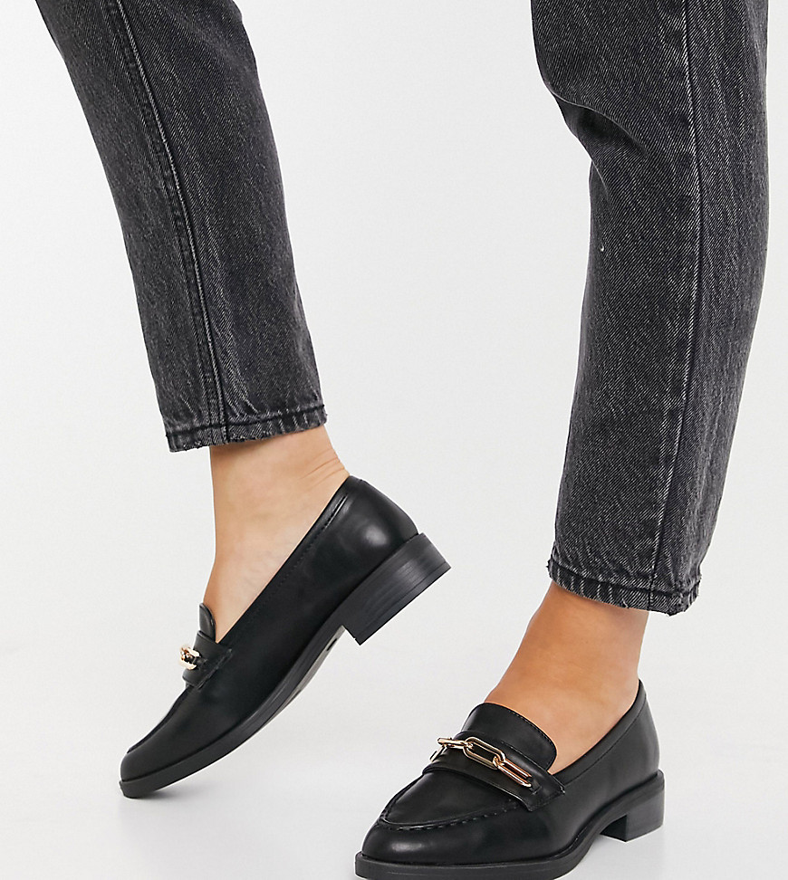 Glamorous Wide Fit - Loafers met gouden afwerking in zwart