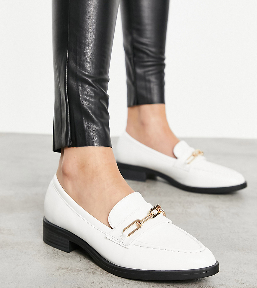 Glamorous Wide Fit - Loafers met goudkleurige afwerking in wit