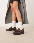 [Glamorous Wide Fit] Glamorous Wide Fit loafers with buckle detail in burgundy-Red 36 BURGUNDY