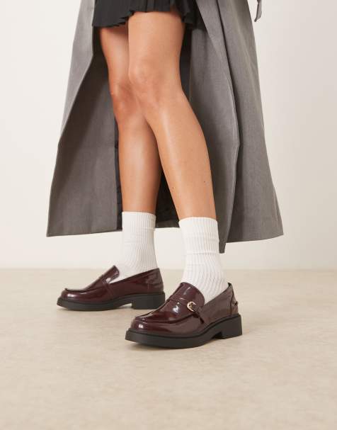 Glamorous Wide Fit loafers with buckle details in burgundy - view 1