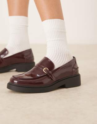 Glamorous Wide Fit Loafers With Buckle Details In Red