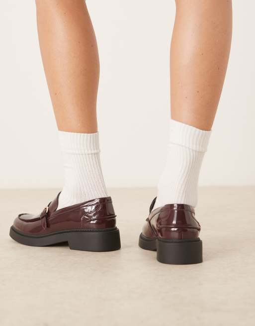 Glamorous Wide Fit loafers with buckle details in burgundy