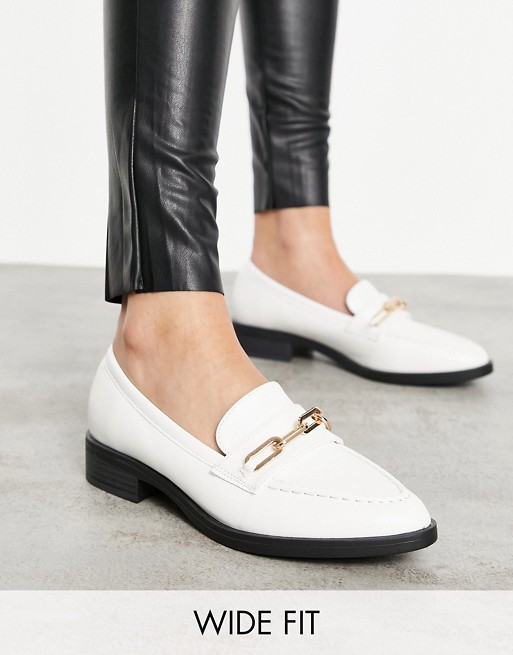 Glamorous Wide Fit loafers with gold trim in white