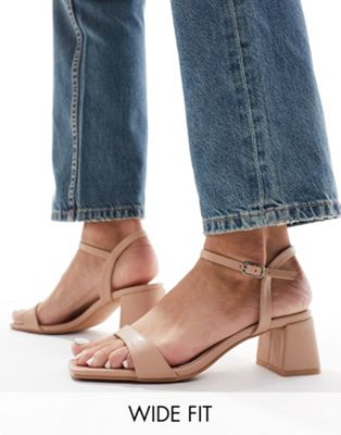Glamorous Wide Fit low block heeled sandals in beige - ASOS Price Checker