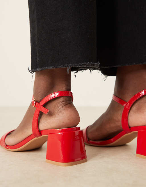 Glamorous Wide Fit low block heeled sandals in red ASOS