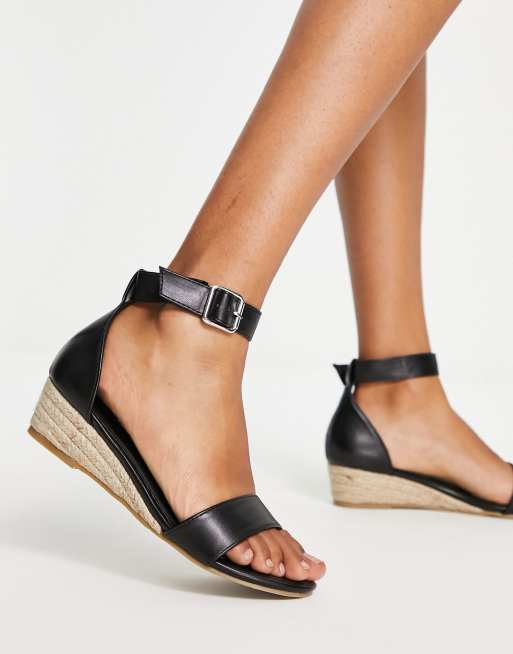 Black low wedge outlet sandals with ankle strap