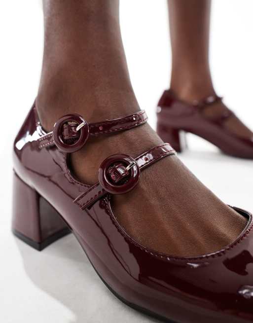 Glamorous Wide Fit – Mary-Jane-Schuhe in Burgunderrot mit Absatz, weite Passform, 2 von 4
