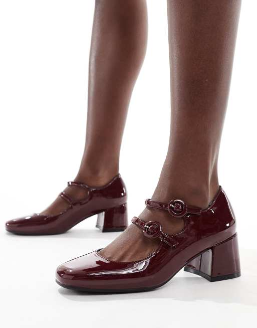 Glamorous Wide Fit – Mary-Jane-Schuhe in Burgunderrot mit Absatz, weite Passform, 3 von 4