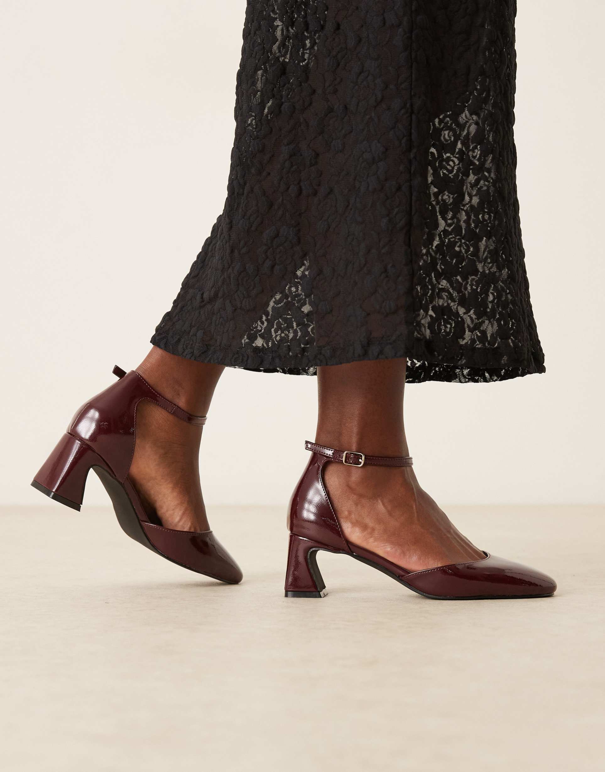 glamorous wide fit mary janes in burgundy patent