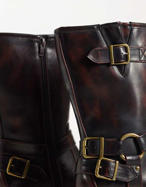 Glamorous Wide Fit mid ankle boots in brown, 4 of 4