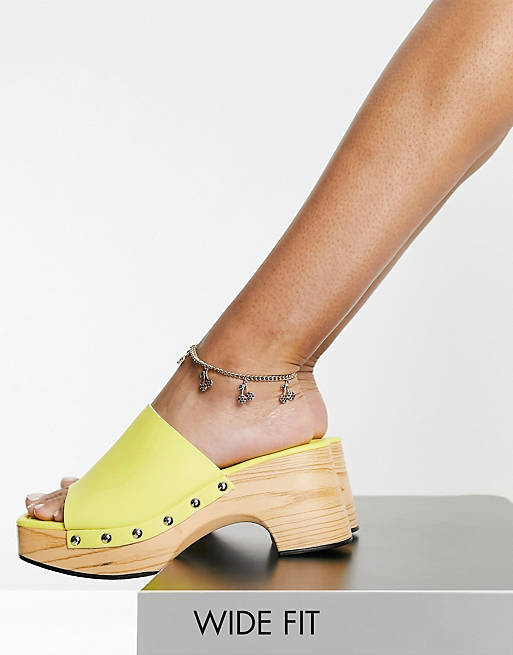 Glamorous Wide Fit mid clog mule sandals in lime