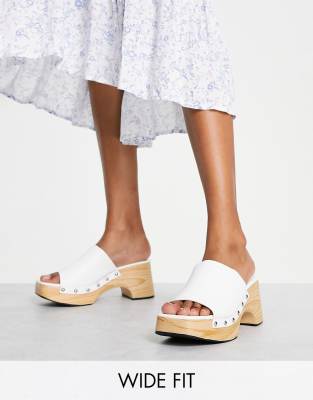 Glamorous Wide Fit Mid Clog Mule Sandals In White