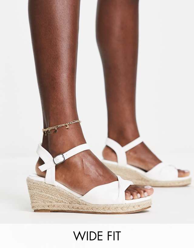 Glamorous Wide Fit mid espadrille wedge sandals in white pu