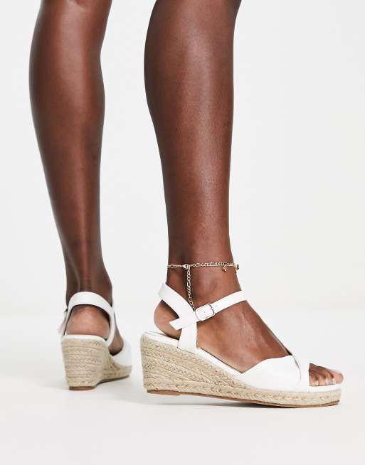 Glamorous Wide Fit mid espadrille wedge sandals in white pu