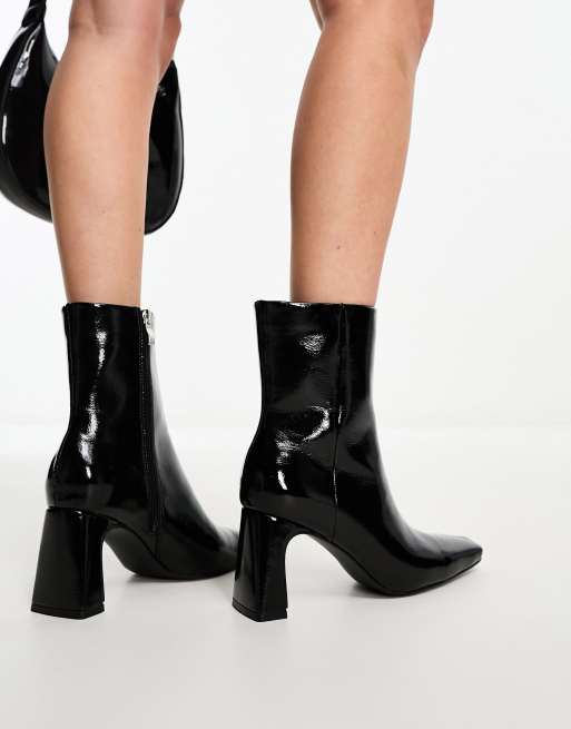 Wide fit clearance patent ankle boots