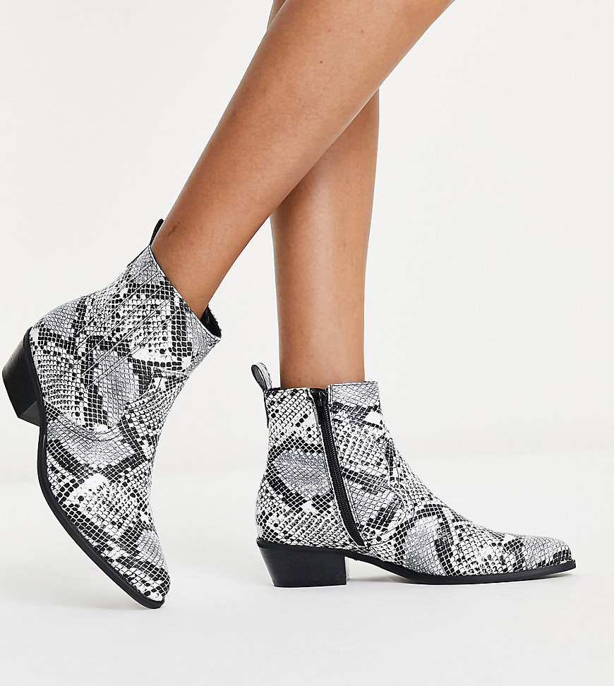 Glamorous Wide Fit Mid Heel Ankle Boots In Mono Snake Print-multi