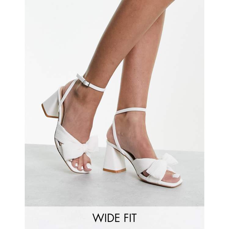 Glamorous Wide Fit mid heel sandals with bow in white