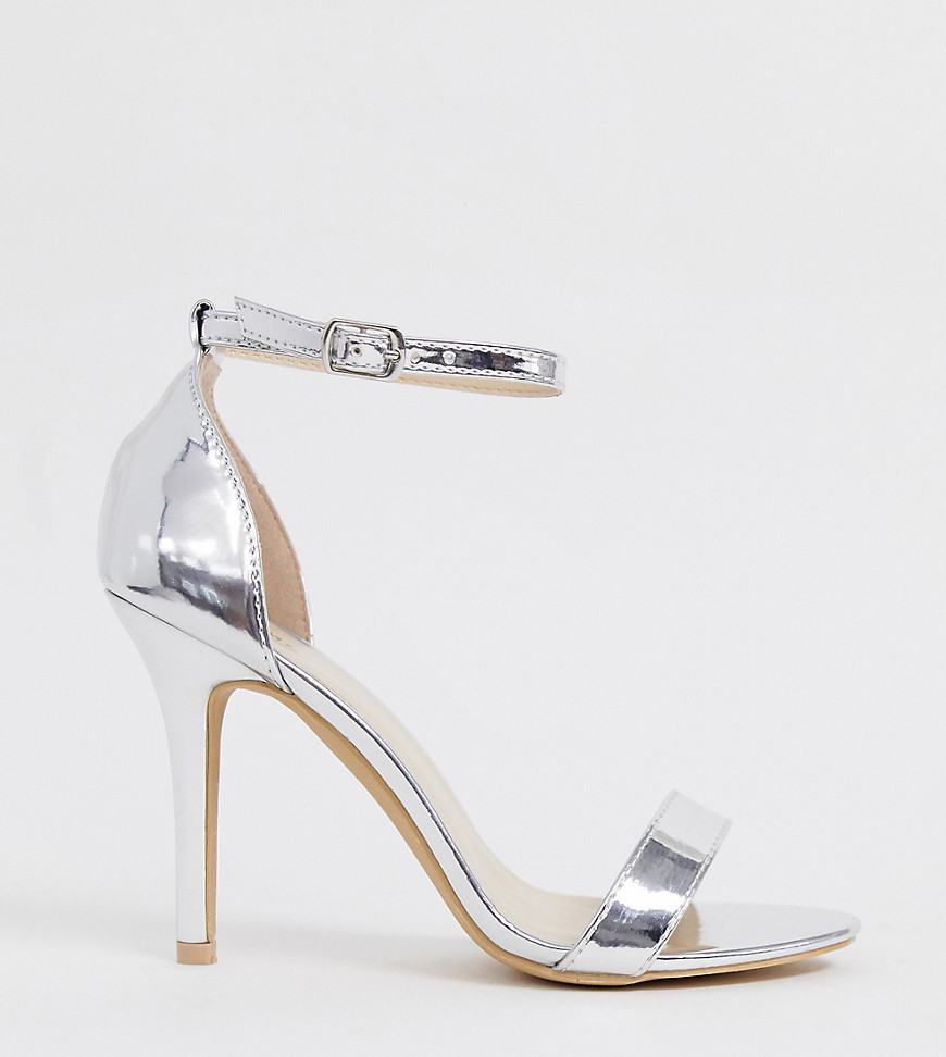 Glamorous Wide Fit - Minimalistische sandalen met hak in spiegelend zilver