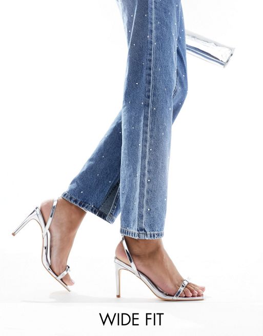 Glamorous Wide Fit - Minimalistische sandalen met hak in zilver