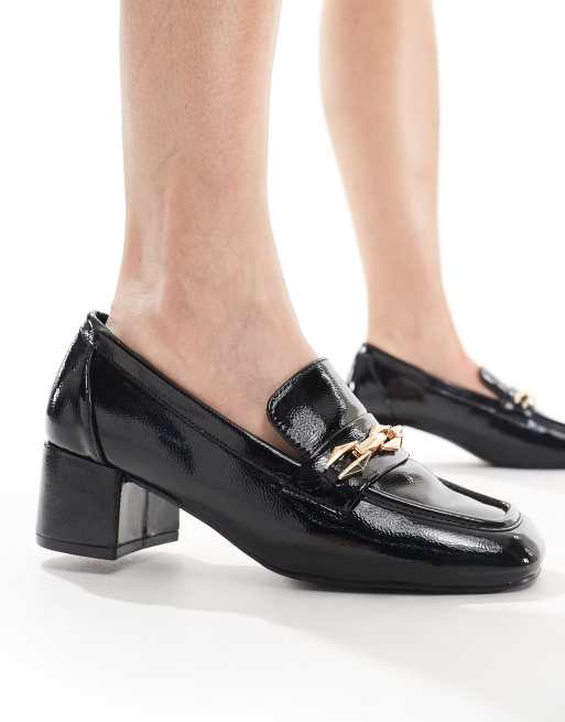 Glamorous Wide Fit - Mocassini a pianta larga in vernice nera con tacco, 2 di 4