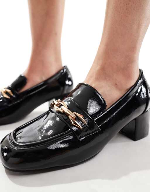 Glamorous Wide Fit - Mocassini a pianta larga in vernice nera con tacco, 3 di 4