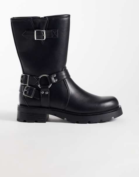 Glamorous Wide Fit moto-style mid-ankle boots in black - view 1