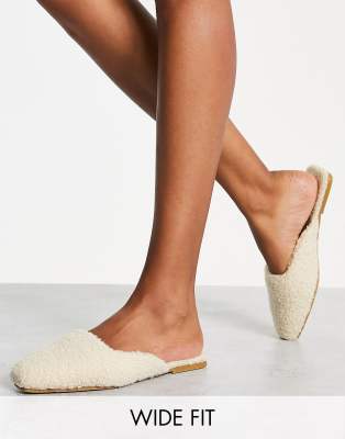 Glamorous Wide Fit Mule House Slippers In Oatmilk-neutral