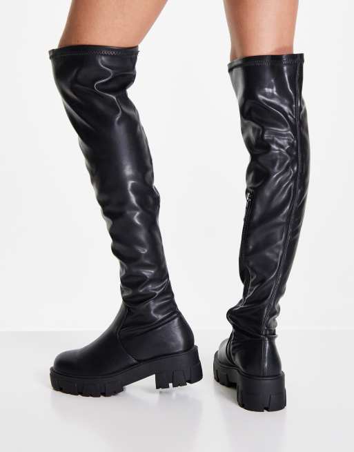 Faux leather over the knee store flat boots