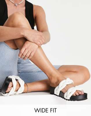 Glamorous Wide Fit Glamorous Wide Fit plaited mule flatform sandals in white