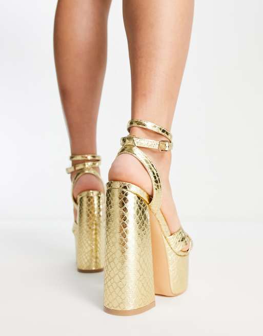 Gold platform heels closed hot sale toe