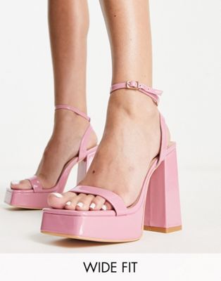 Glamorous Wide Fit platform heel sandals in pink patent