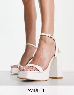 Glamorous Wide Fit platform heel sandals in white patent