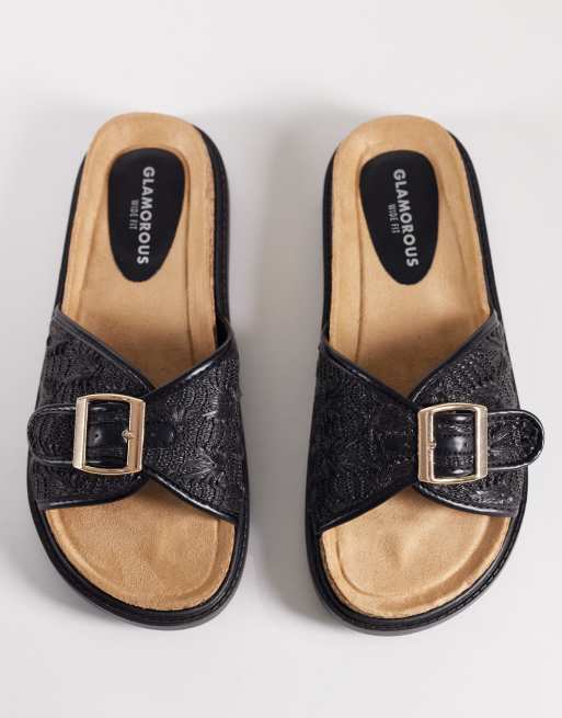 Glamorous Wide Fit - Platte geweven sandalen in zwart, 4 van 4