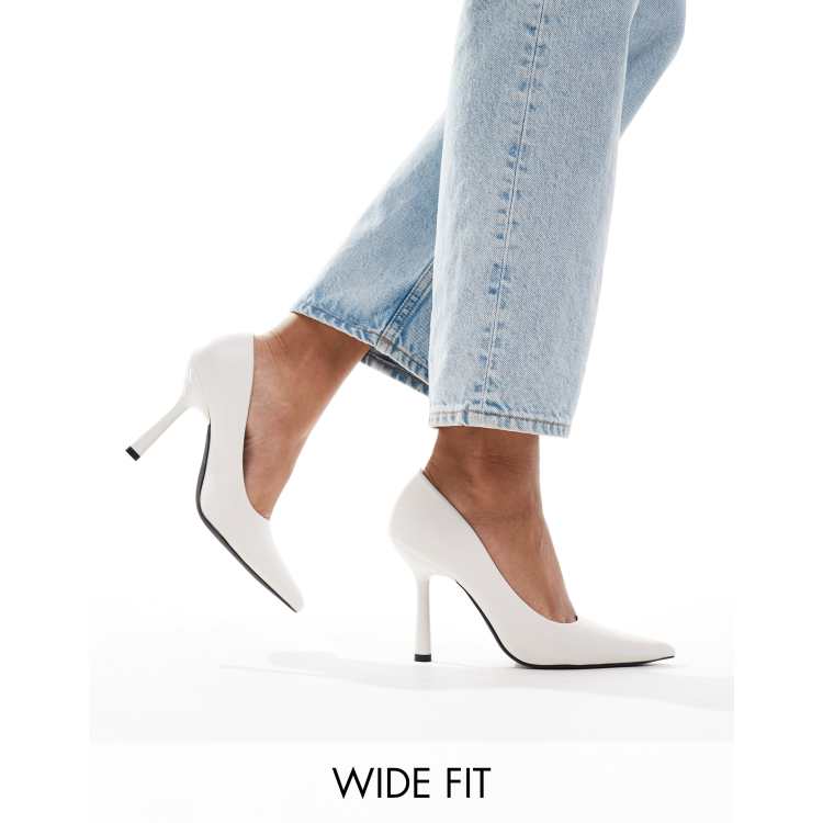 Glamorous Wide Fit pointed high heeled court shoes in white ASOS