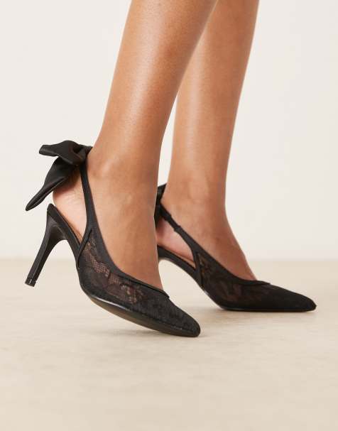 Glamorous Wide Fit  pointed high heeled court shoes with bow detail in black - view 1