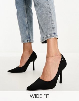 Glamorous Wide Fit pointed high heeled court shoes in black - ASOS Price Checker