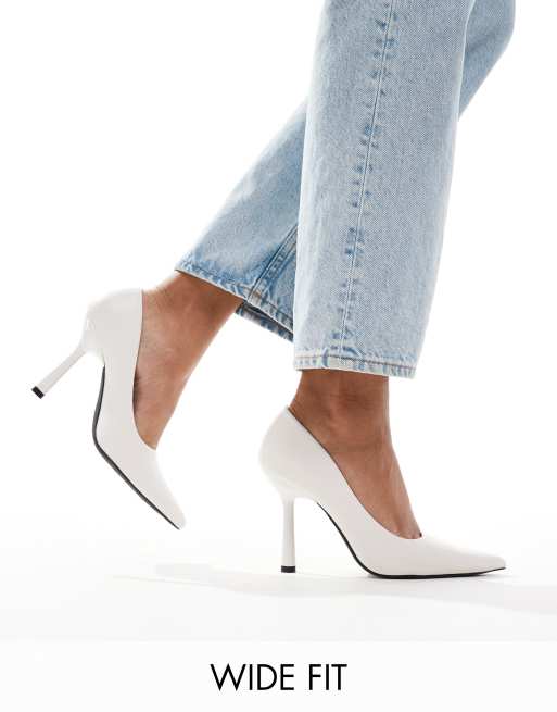 Glamorous Wide Fit pointed high heeled pumps in white ASOS