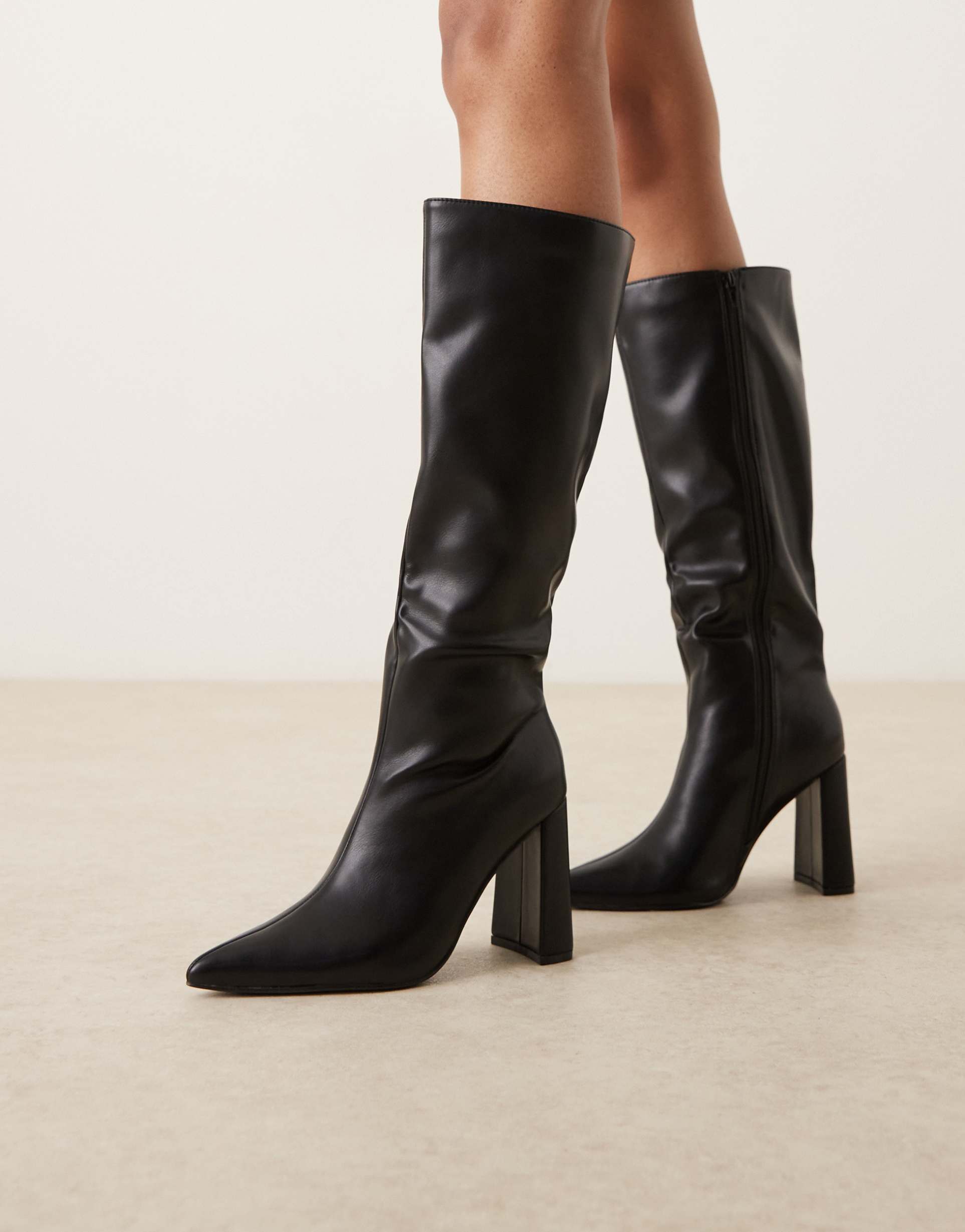 glamorous wide fit pointed knee boots in black