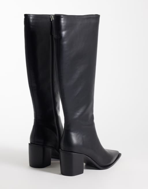 Glamorous Wide Fit pointed toe block heeled knee boots in black , 4 of 4