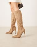 [Glamorous Wide Fit] Glamorous Wide Fit pointed toe heeled knee boots in tan suede-Neutral 38 Tan micro