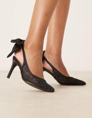 Glamorous Wide Fit Pointed Toe High Heeled Pumps With Bow Details In Black