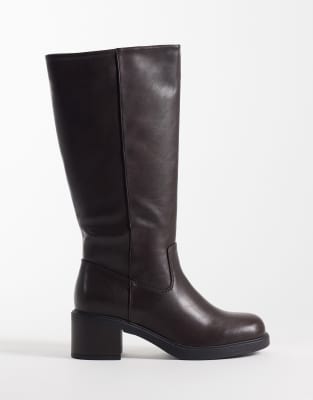 Glamorous Wide Fit Pull On Knee Boots In Brown