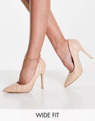 Glamorous Wide Fit quilted court shoe in camel